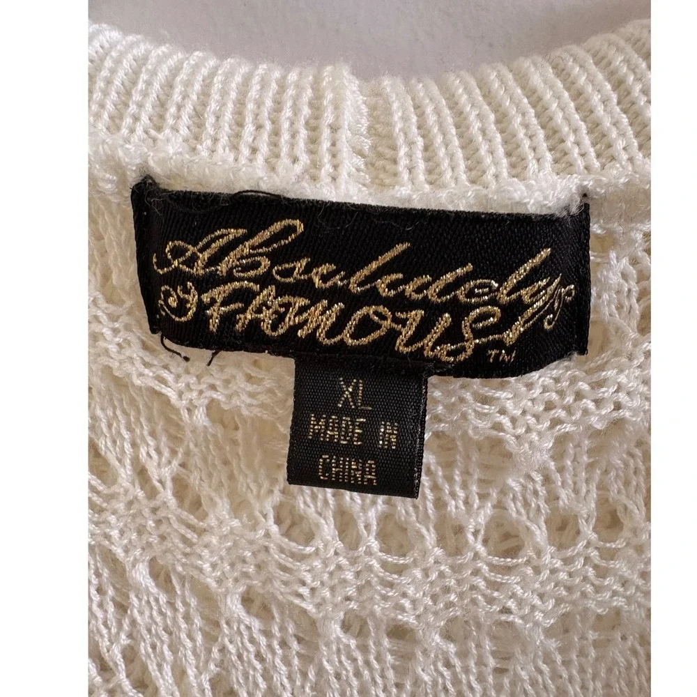 Absolutely Famous Ivory Pointelle Knit Open Front Cardigan Ruffle Hem XL